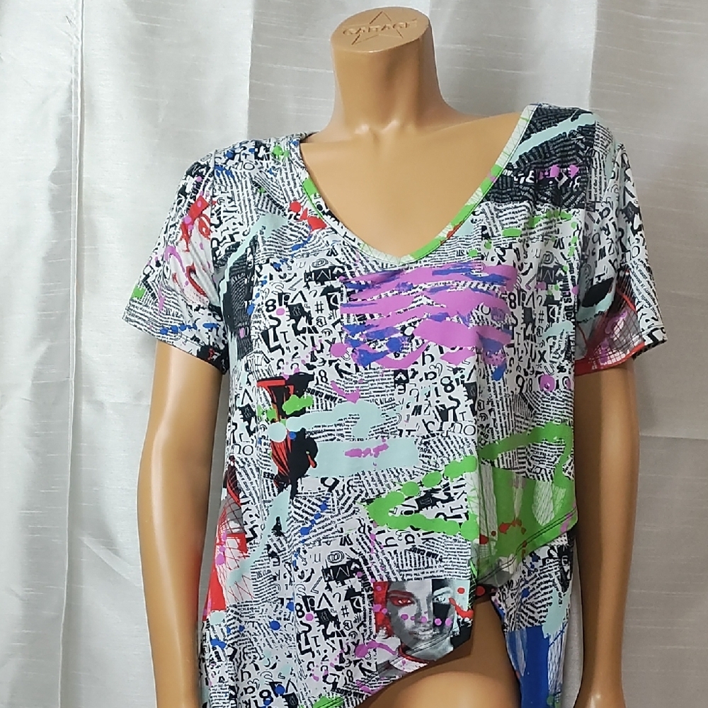 Eye Candy Pink and White Asymmetrical Graphic Tee
